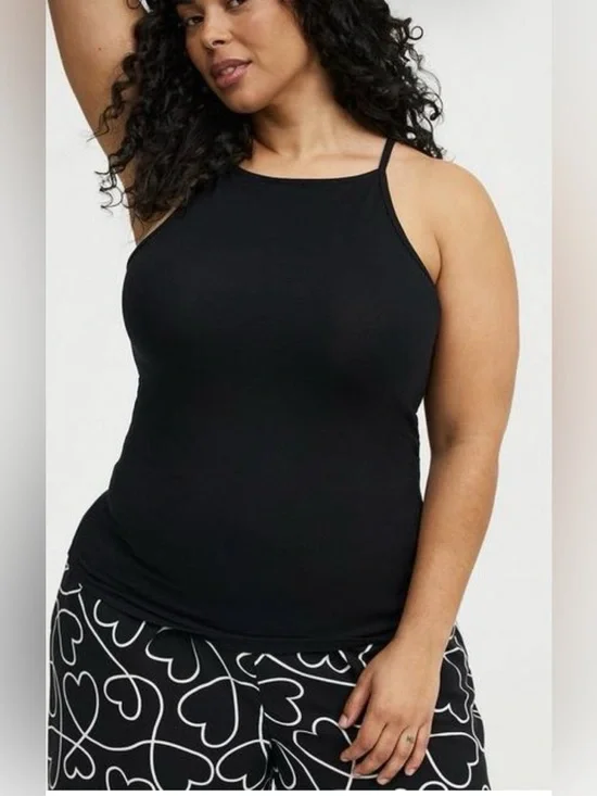 Torrid Size 5(5X)(28) Foxy High Square Neck Ruched Cami Deep Black Top Tunic - Picture 1 of 5